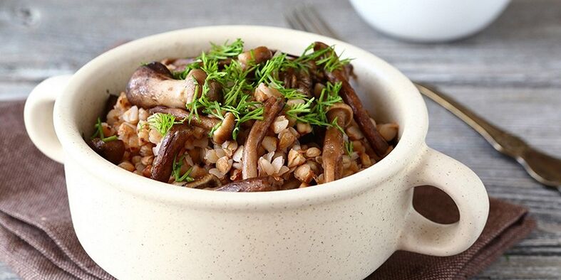 Buckwheat porridge with mushrooms for lunch on the menu for healthy eating